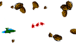 A little ship vs lots of random asteroids.  I implemented an interesting padded movement style,
  as well as the common semi-automatic triple shot.